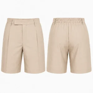 Beige Elastic Waist School Uniform Shorts for Boys, Comfortable School Wear, Sizes 22-36
