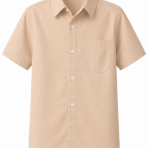 Beige School Shirt, Plain Durable Woven Uniform Fabric