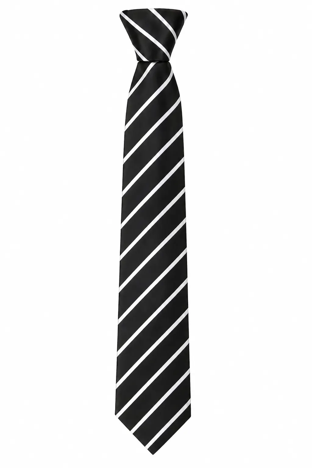 Black Striped School Tie, White Diagonal Stripe Uniform Tie - Image 1