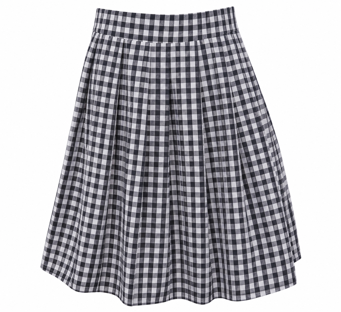 Black White Checked Pleated School Uniform Skirt for Girls, Durable School Wear, Sizes 28-40 - Image 1