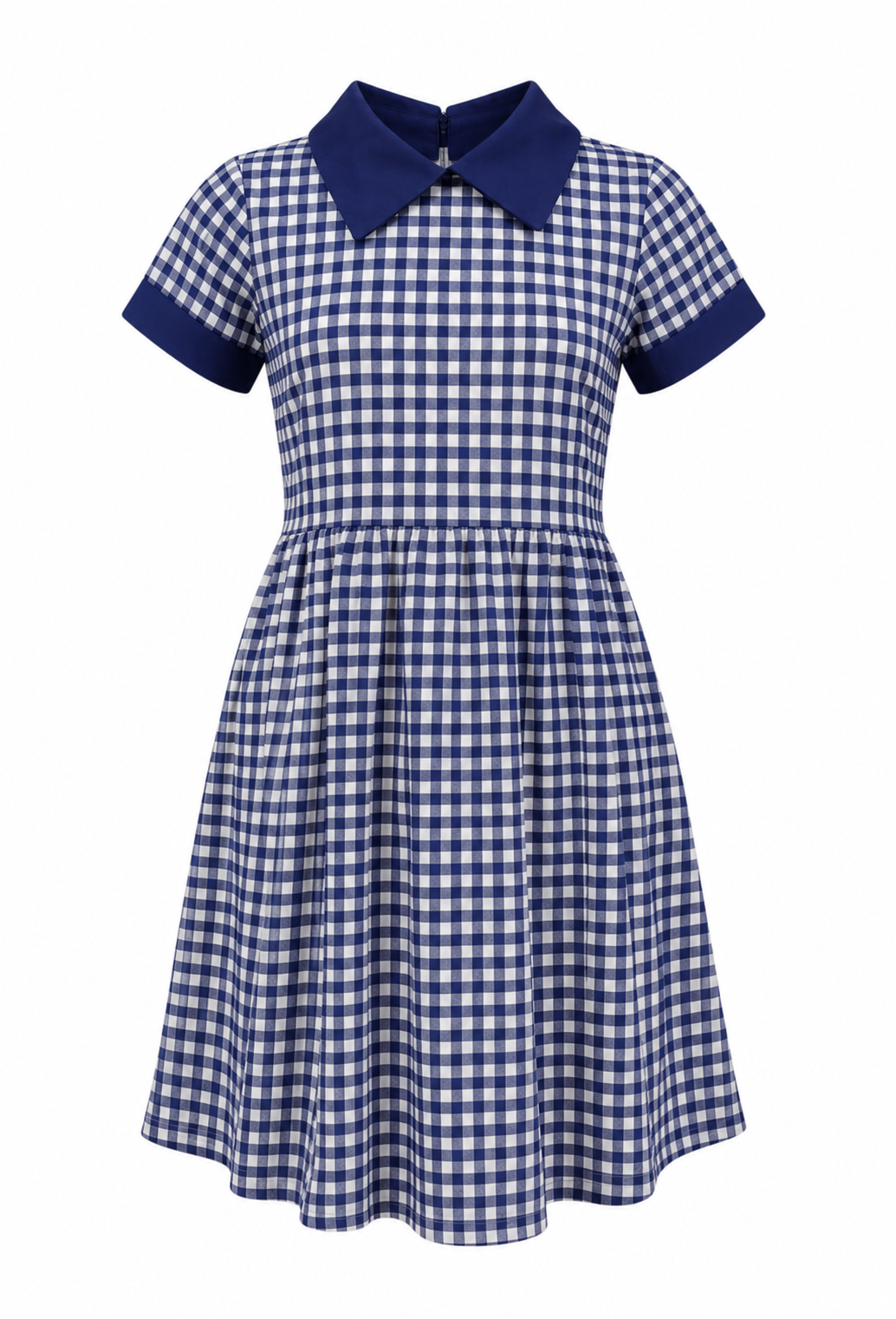 Blue White Large Box Checked Pure Cotton School Uniform Dress with Blue Collar for Girls, Durable School Wear, Sizes 22-40 - Image 1