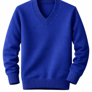 Blue School Uniform V-Neck Sweater, Plain Durable Knit
