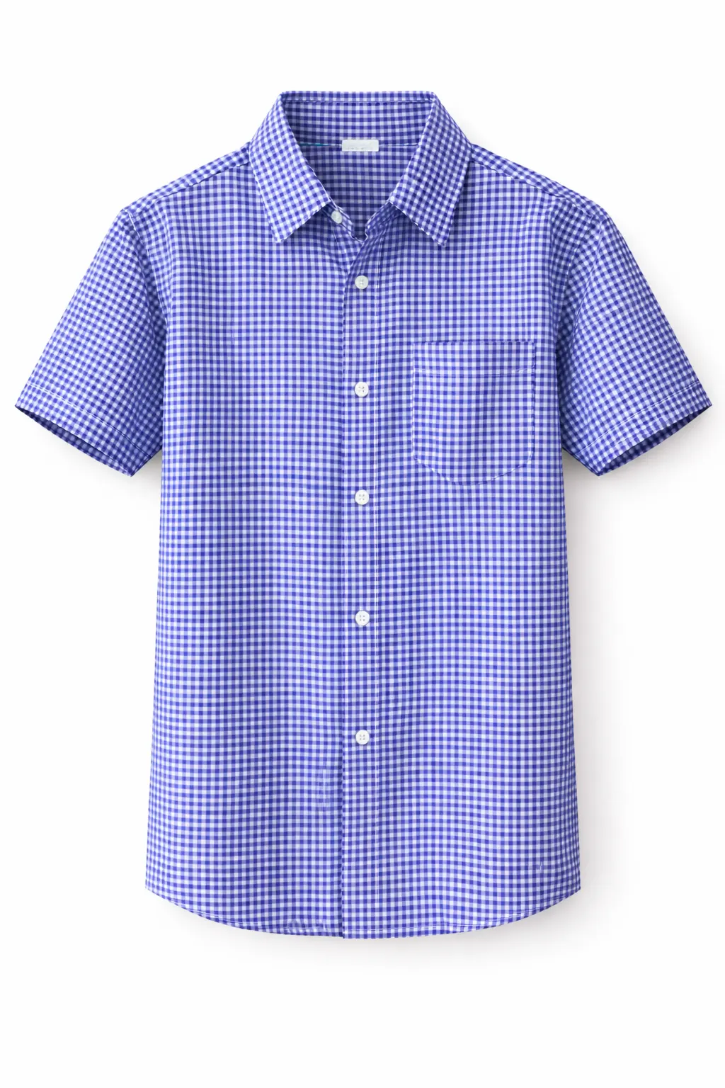 Blue & White Checked School Shirt, Durable Woven Uniform Fabric - Image 1