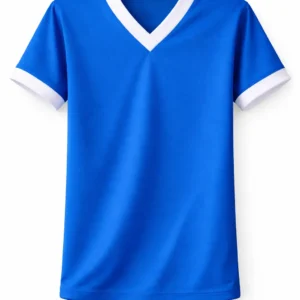 Blue PE Shirt, White V-Neck Breathable Lightweight Sports Fabric