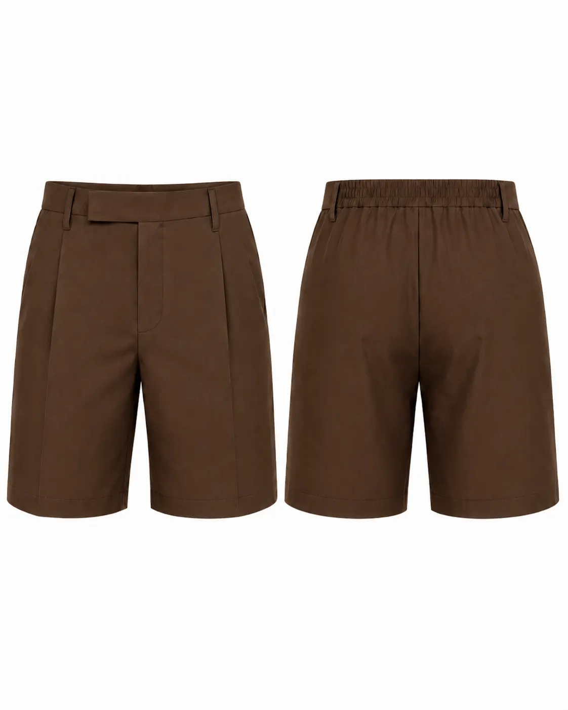 Brown Elastic Waist School Uniform Shorts for Boys, Comfortable School Wear, Sizes 22-36 - Image 1