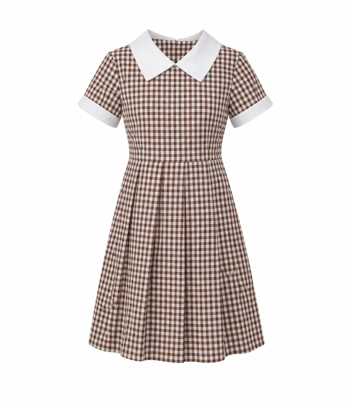 Brown White Checked School Uniform Dress for Girls, Durable School Wear, Sizes 22-40 - Image 1