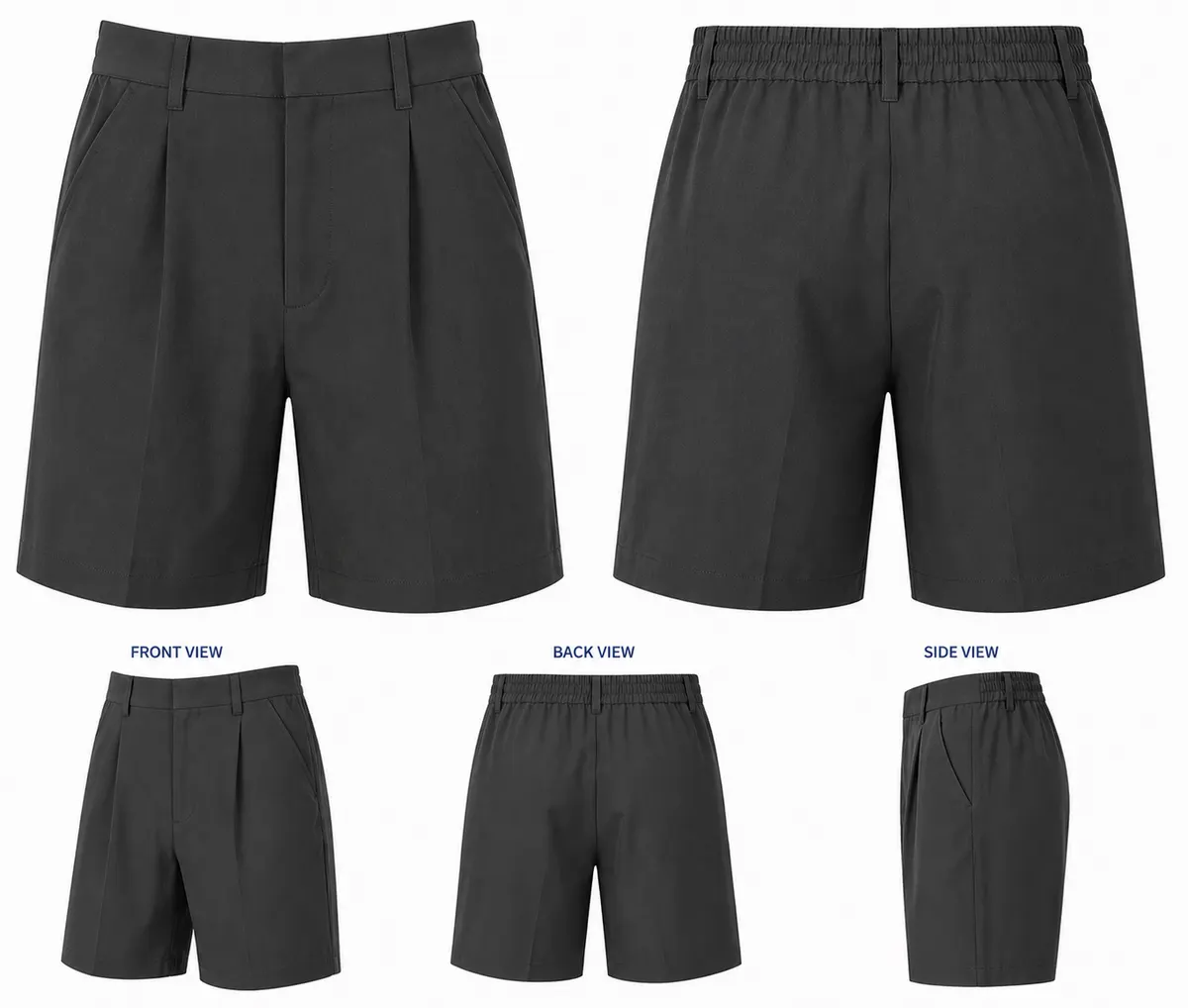 Dark Grey Elastic Waist School Uniform Shorts for Boys, Comfortable School Wear, Sizes 22-36 - Image 1