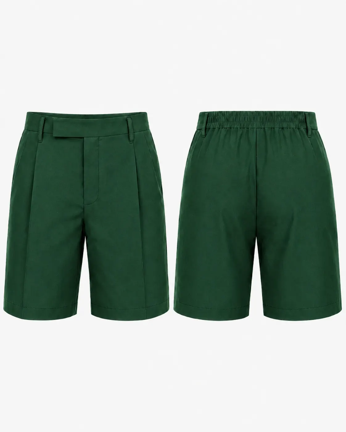 Green Elastic Waist School Uniform Shorts for Boys, Comfortable School Wear, Sizes 22-36 - Image 1