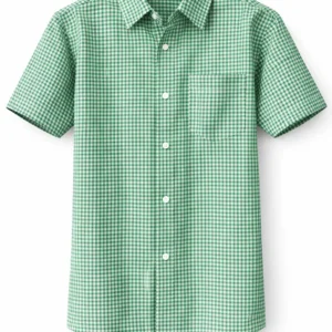 Green & White Checked School Shirt, Durable Woven Uniform Fabric