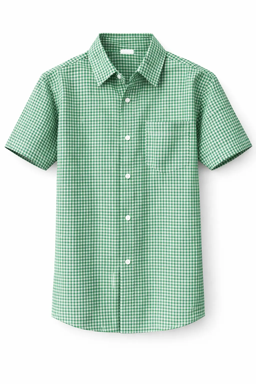 Green & White Checked School Shirt, Durable Woven Uniform Fabric - Image 1