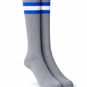 Grey School Socks, Blue & White Stripe Soft Stretch Knit