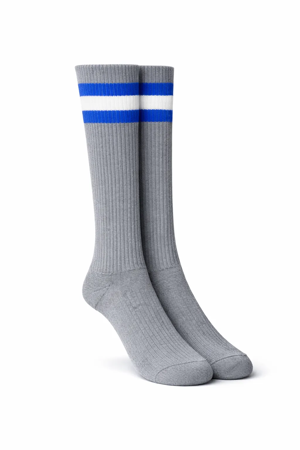 Grey School Socks, Blue & White Stripe Soft Stretch Knit - Image 1