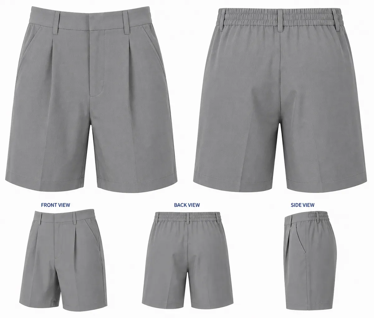 Grey Elastic Waist School Uniform Shorts for Boys, Comfortable School Wear, Sizes 22-36 - Image 1
