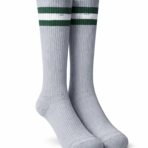 Grey School Socks, Green Stripe Soft Stretch Knit