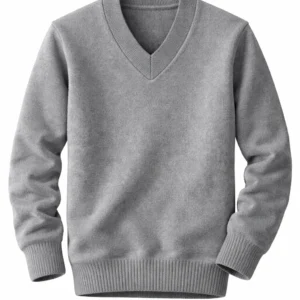 Grey School Uniform V-Neck Sweater, Plain Durable Knit