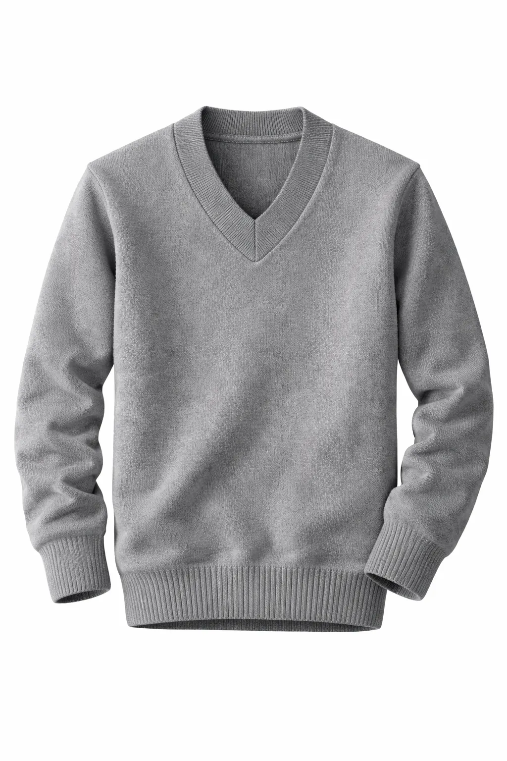 Grey School Uniform V-Neck Sweater, Plain Durable Knit - Image 1