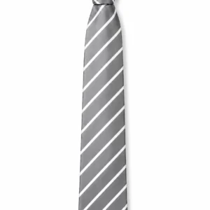 Grey Striped School Tie, White Diagonal Stripe Uniform Tie