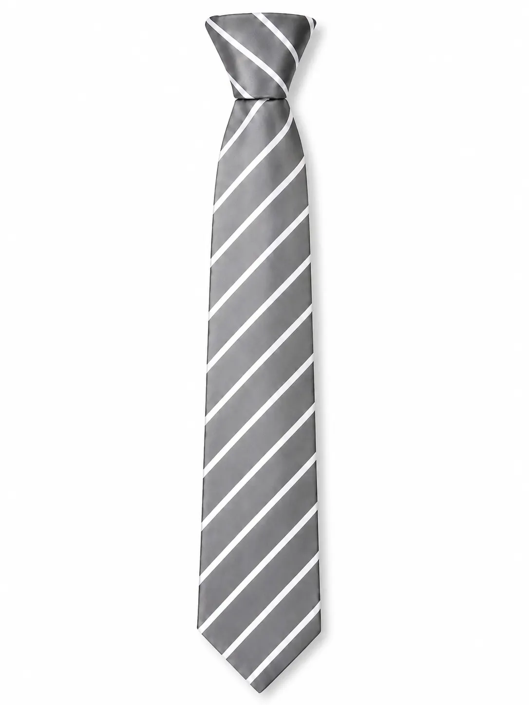 Grey Striped School Tie, White Diagonal Stripe Uniform Tie - Image 1