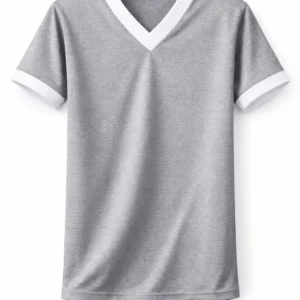 Grey PE Shirt, White V-Neck Breathable Lightweight Sports Fabric