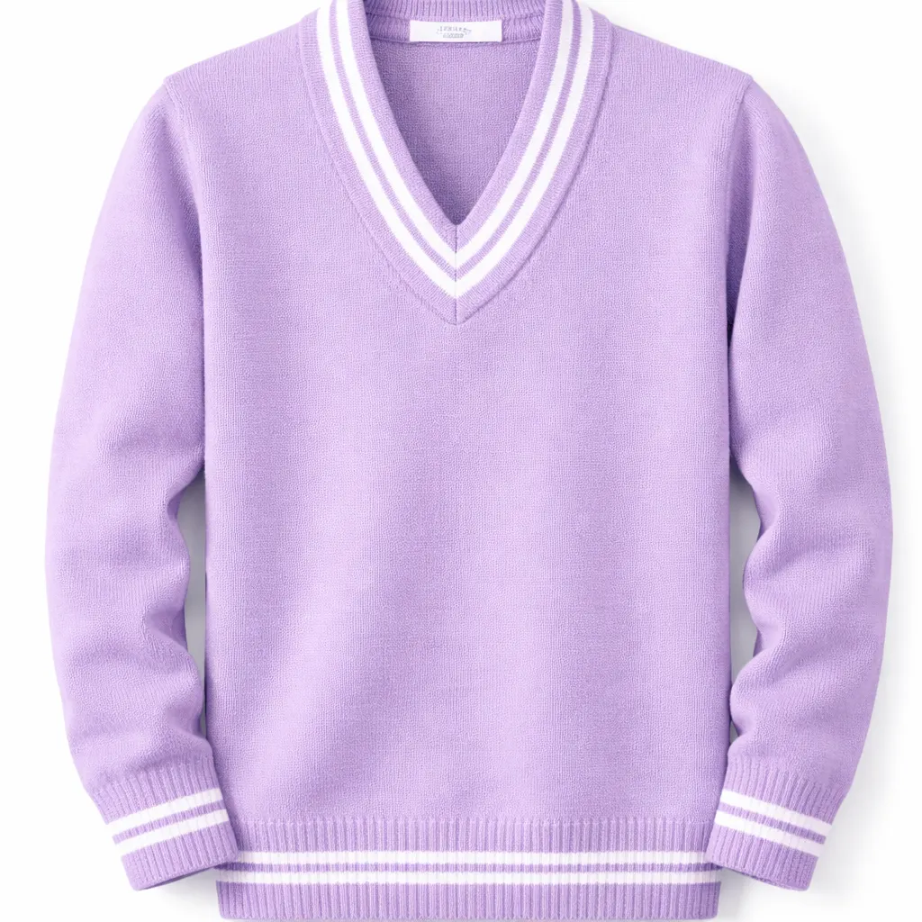 Light Purple striped white School Uniform V-Neck Sweater, warm & comfortable
