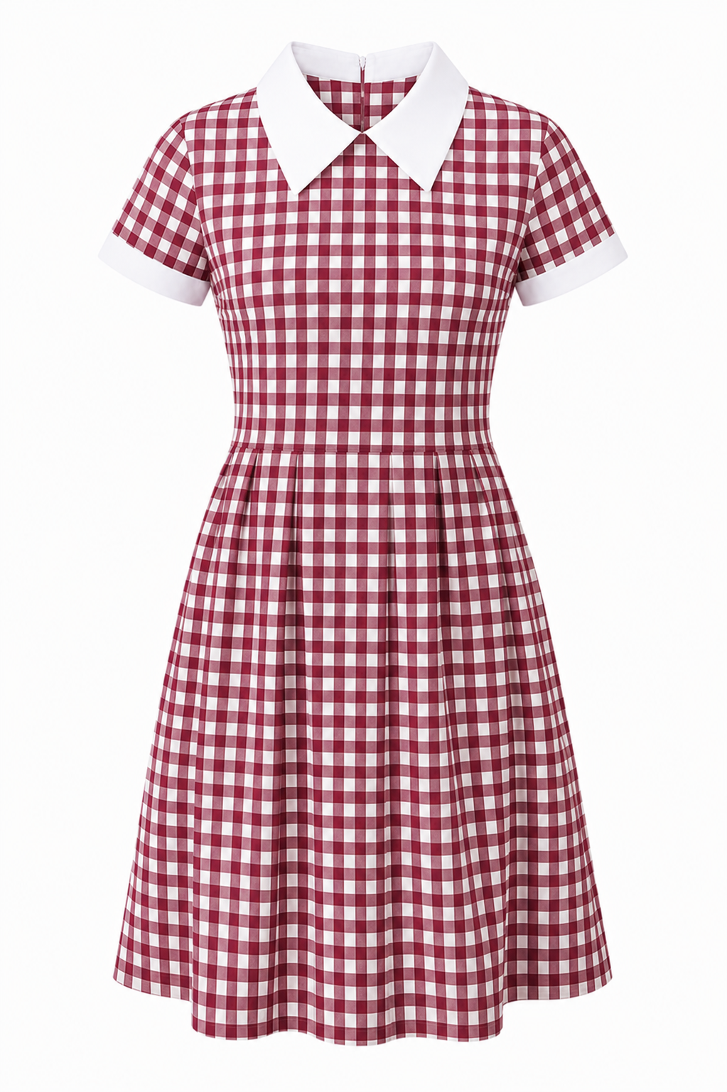 Maroon White Large Box Checked Pure Cotton School Uniform Dress with White Collar for Girls, Durable School Wear, Sizes 22-40 - Image 1