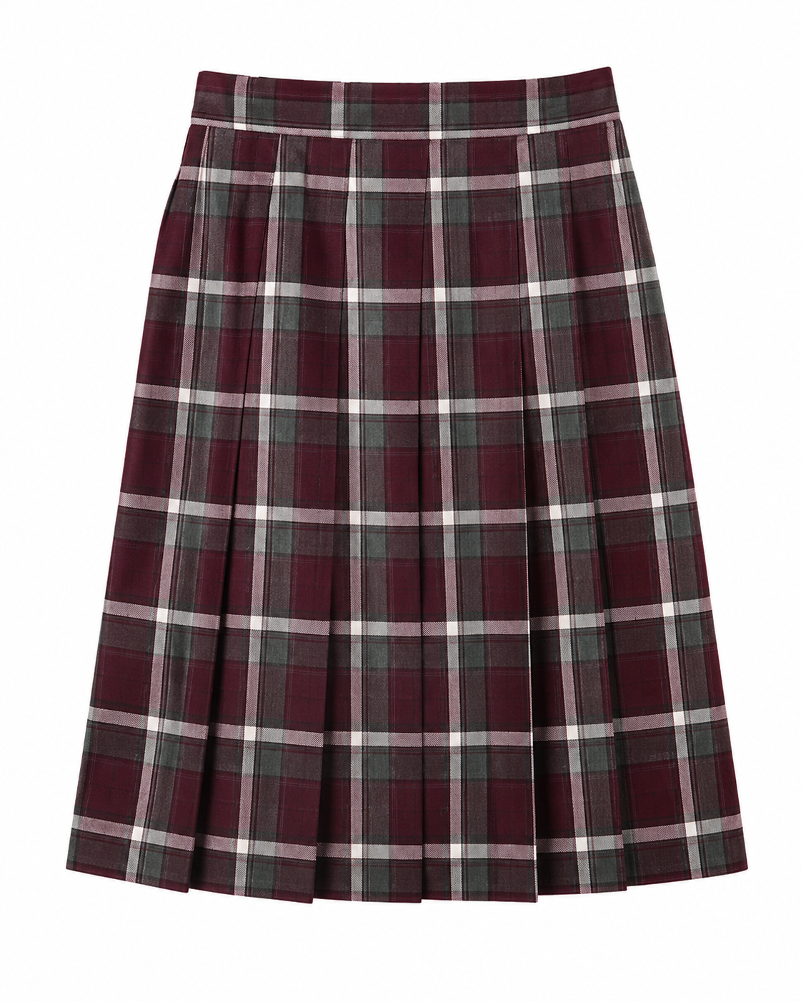 Maroon Grey Checked Pleated School Uniform Skirt for Girls, Durable School Wear, Sizes 28-40 - Image 1