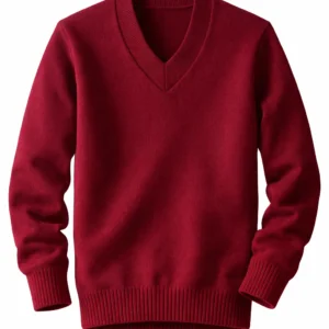 Maroon School Uniform V-Neck Sweater, Plain Durable Knit