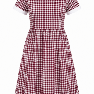 Maroon White Checked School Uniform Dress for Girls, Durable School Wear, Sizes 22-40