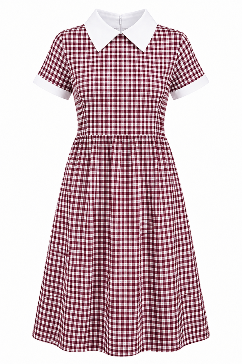 Maroon White Checked School Uniform Dress for Girls, Durable School Wear, Sizes 22-40 - Image 1