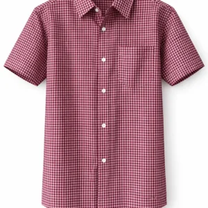 Maroon & White Checked School Shirt, Durable Woven Uniform Fabric