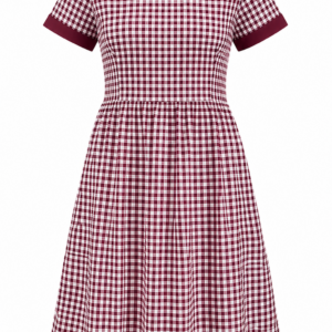 Maroon White Small Checked School Uniform Dress with Maroon Collar for Girls, Sizes 22-40