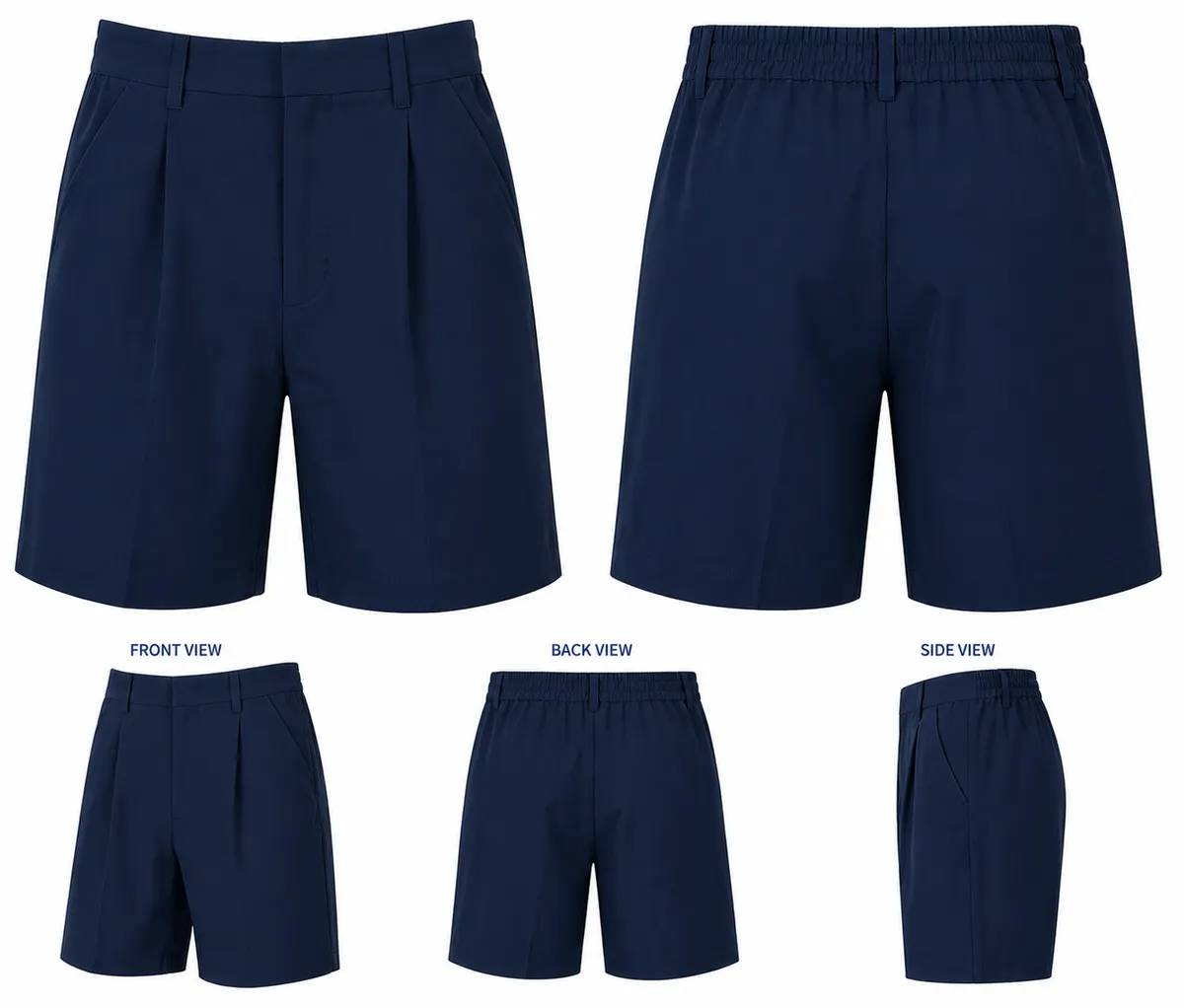Navy Blue Elastic Waist School Uniform Shorts for Boys, Comfortable School Wear, Sizes 22-36 - Image 1