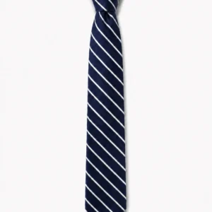Navy Blue Striped School Tie, White Diagonal Stripe Uniform Tie