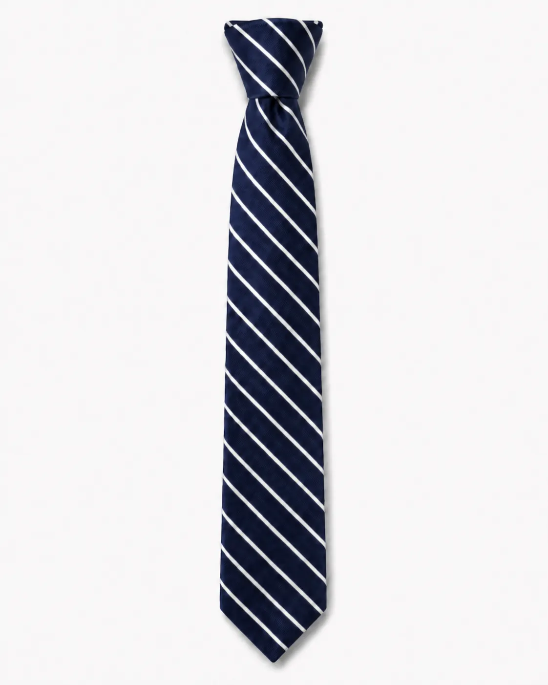 Navy Blue Striped School Tie, White Diagonal Stripe Uniform Tie - Image 1