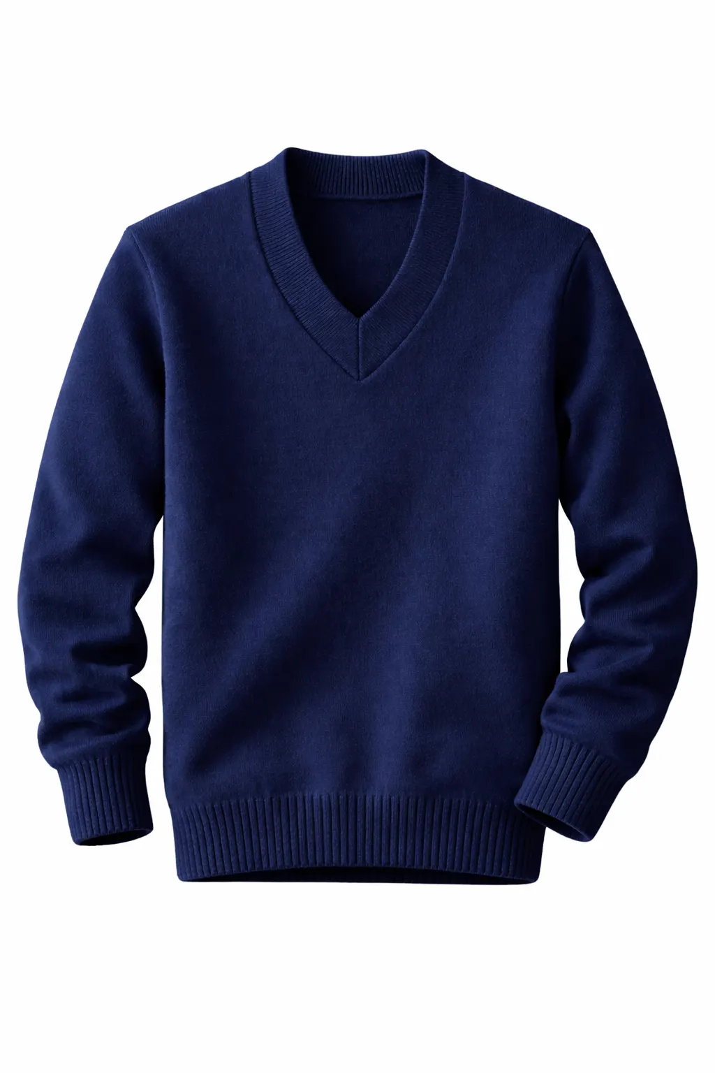 Navy School Uniform V-Neck Sweater, Plain Durable Knit - Image 1