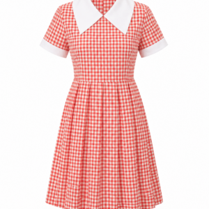 Orange White Checked School Uniform Dress for Girls, Durable School Wear, Sizes 22-40