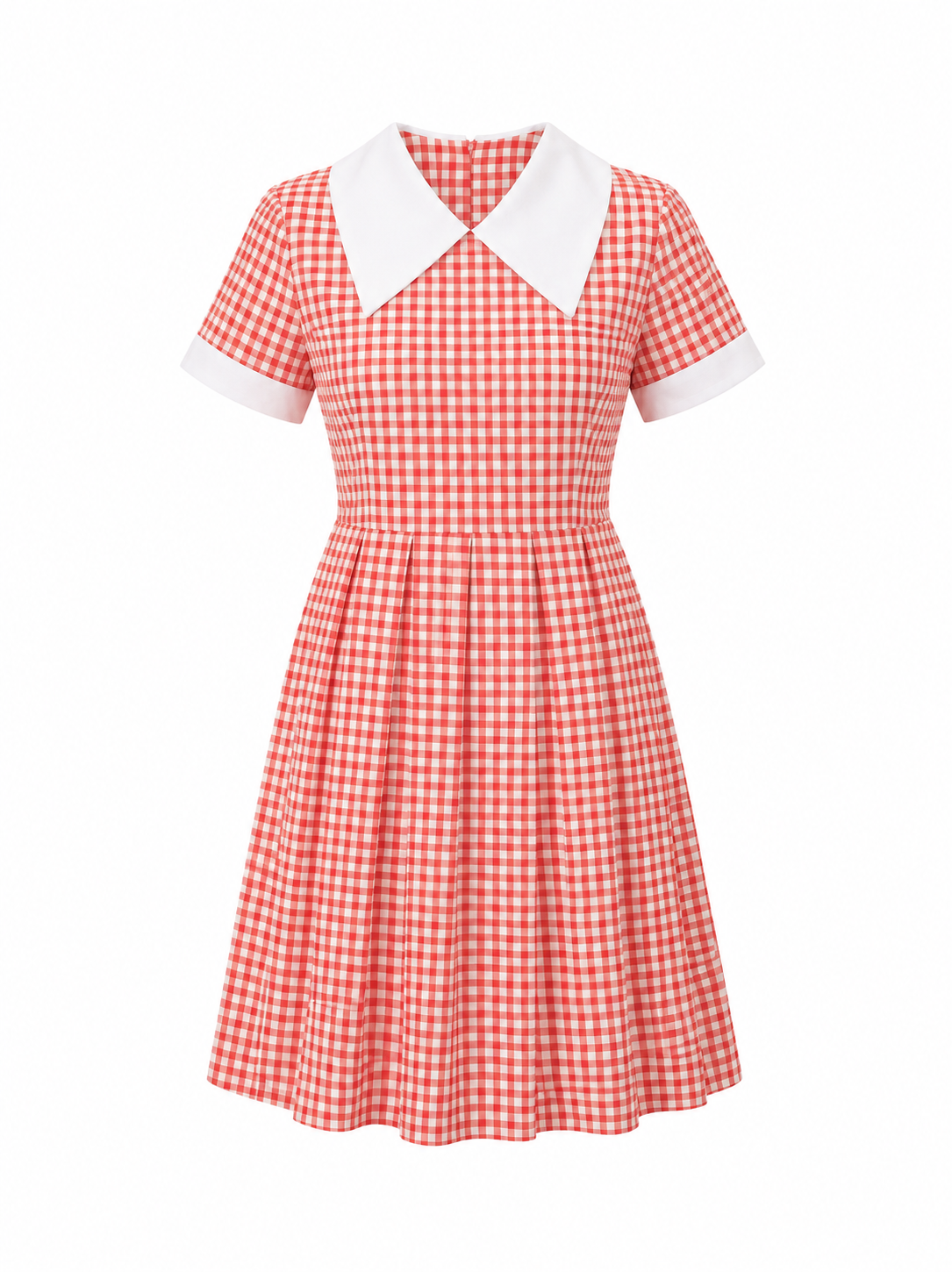 Orange White Checked School Uniform Dress for Girls, Durable School Wear, Sizes 22-40 - Image 1