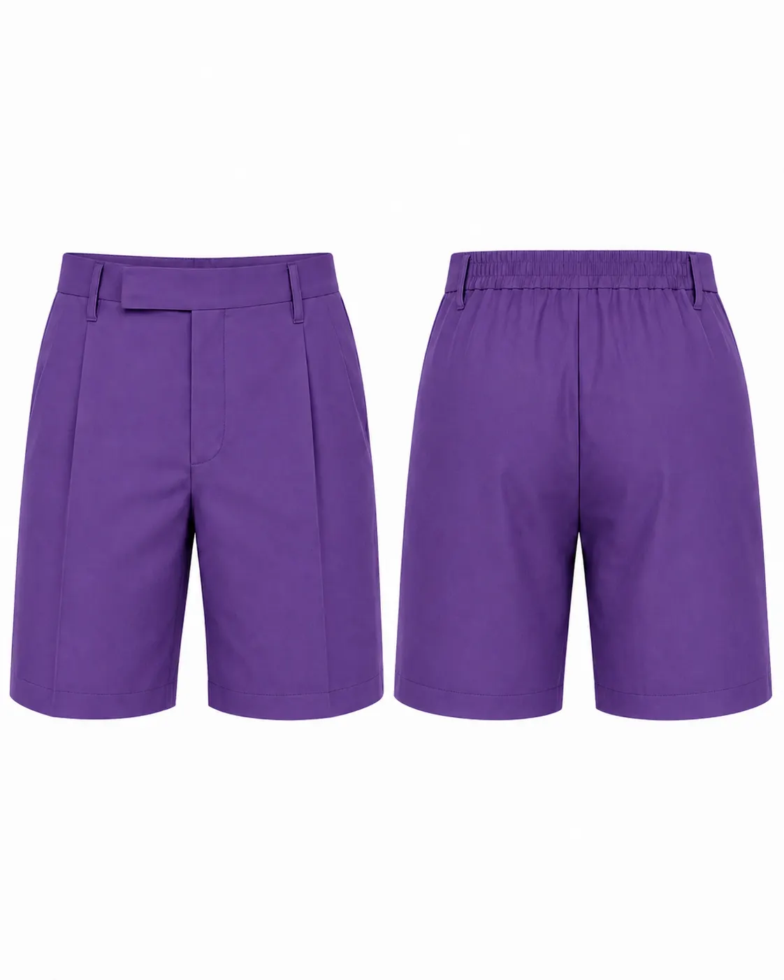 Purple Elastic Waist School Uniform Shorts for Boys, Comfortable School Wear, Sizes 22-36 - Image 1