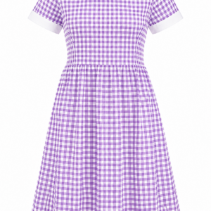 Purple White Checked School Uniform Dress for Girls, Durable School Wear, Sizes 22-40