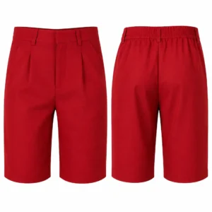 Red Elastic Waist School Uniform Shorts for Boys, Comfortable School Wear, Sizes 22-36