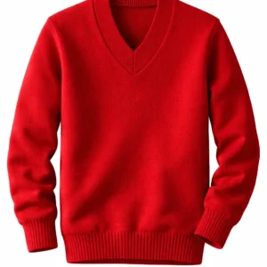 Red School Uniform V-Neck Sweater, Plain Durable Knit