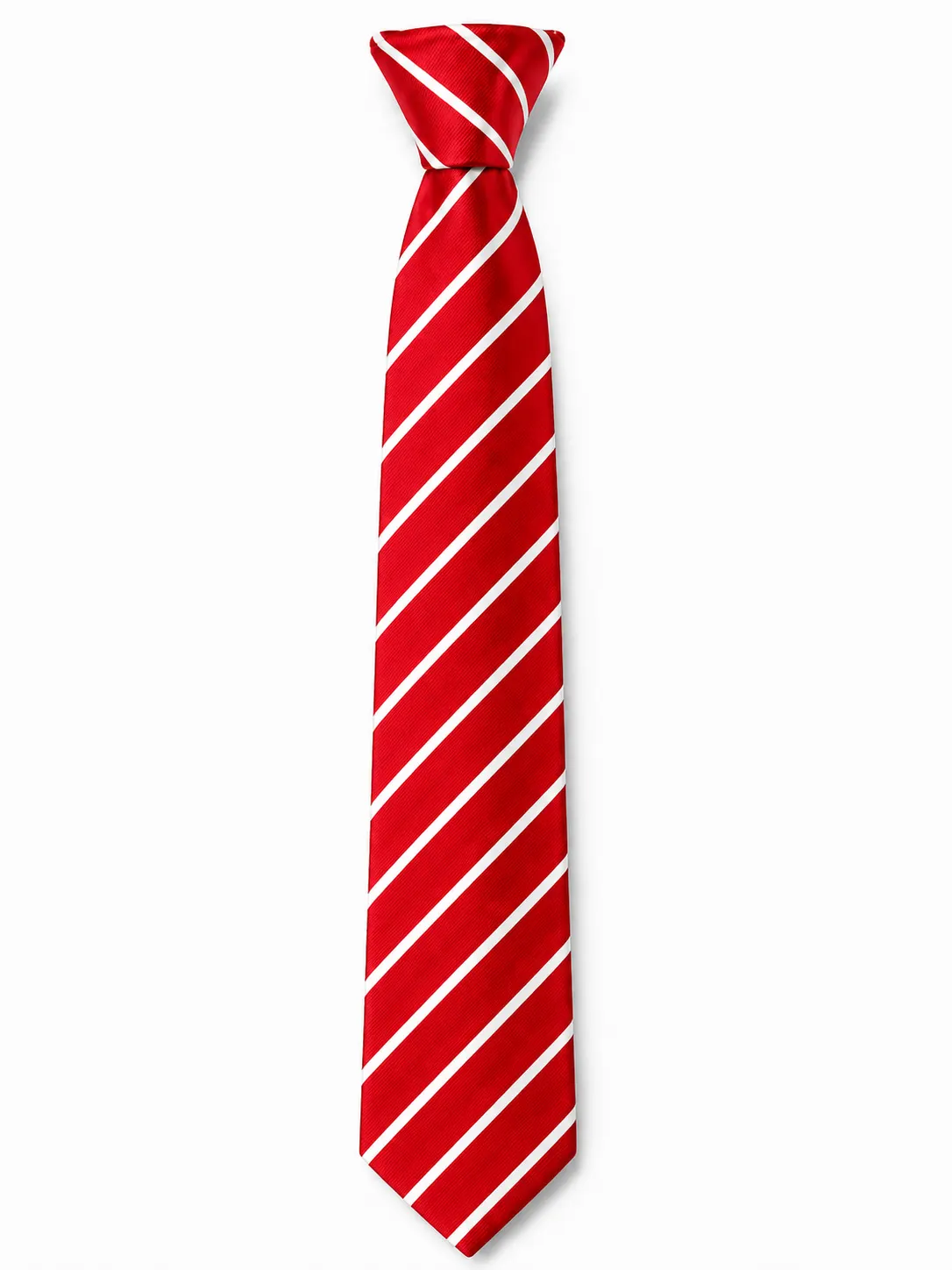 Red Striped School Tie, White Diagonal Stripe Uniform Tie - Image 1