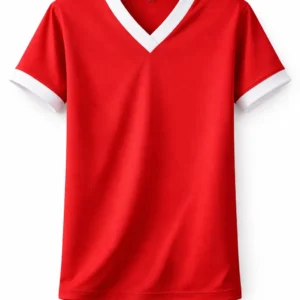Red PE Shirt, White V-Neck Breathable Lightweight Sports Fabric
