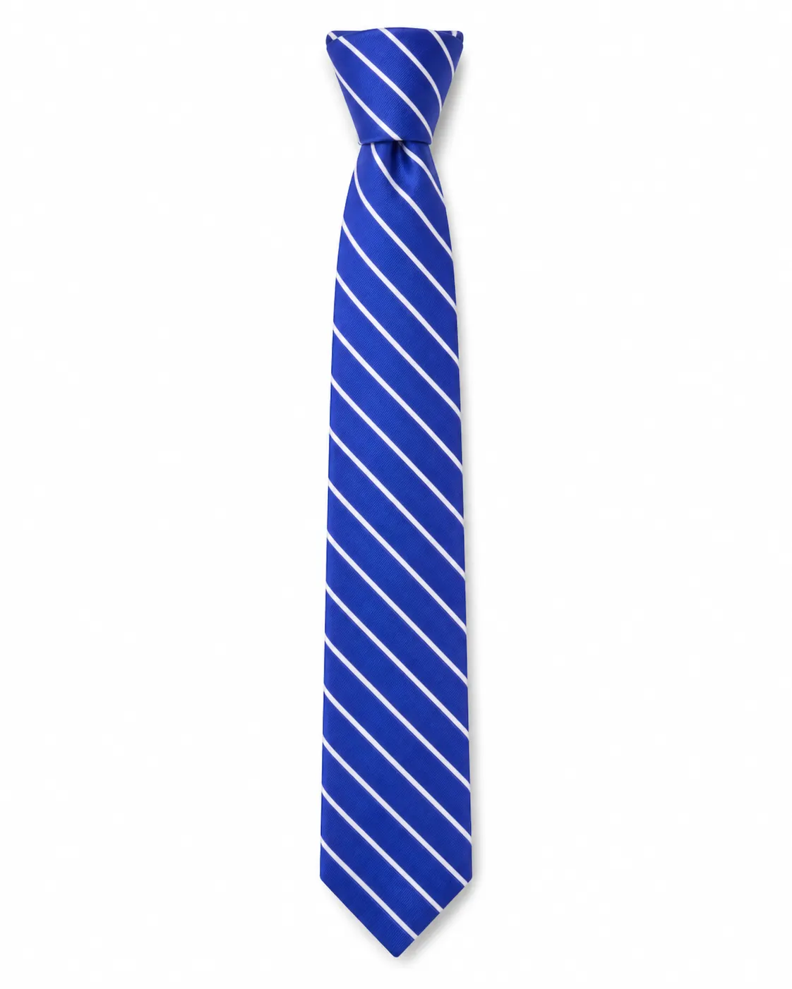 Royal Blue Striped School Tie, White Diagonal Stripe Uniform Tie - Image 1