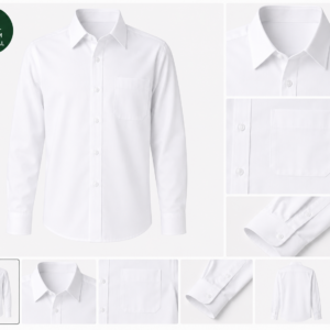 White Long Sleeve School Shirt, Sizes M-XXL