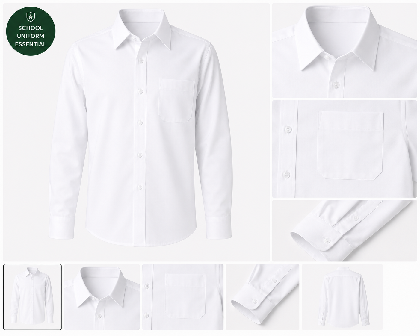 White Long Sleeve School Shirt, Sizes M-XXL - Image 1