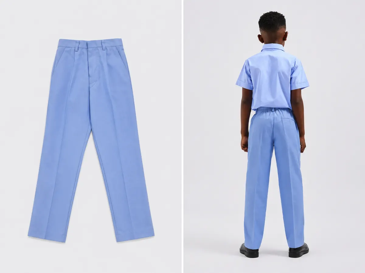 Sky Blue School Uniform Trouser for Boys, Durable School Wear, Sizes 22-36 - Image 1