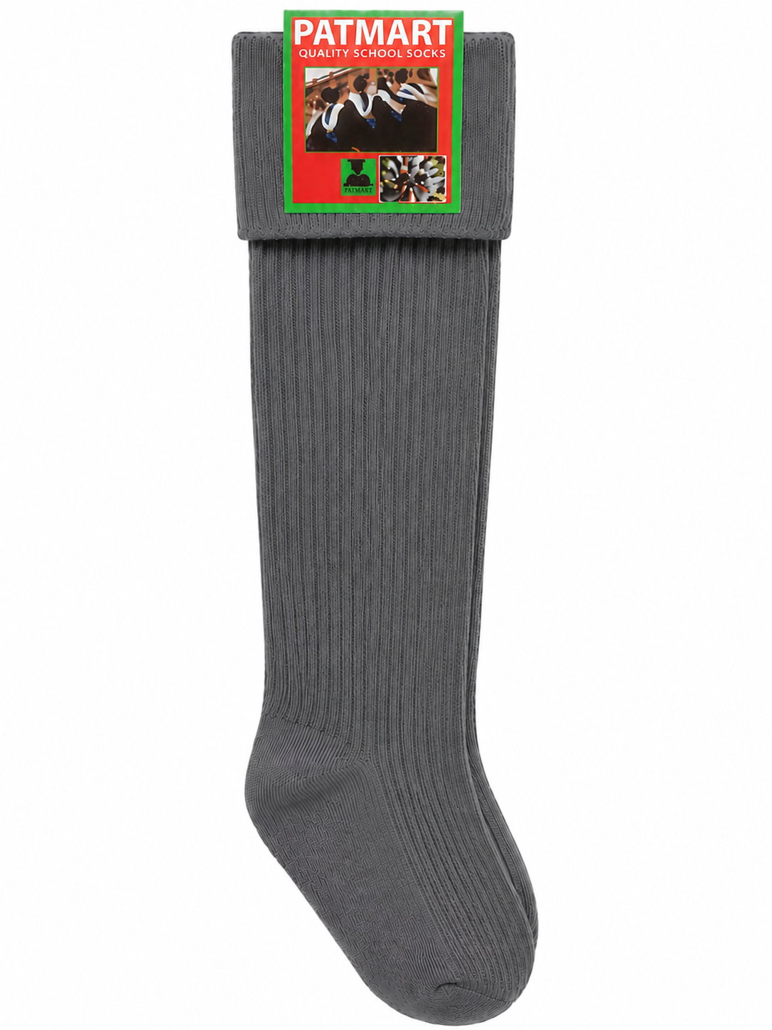 Grey School Socks, Plain Soft Stretch Knit - Image 1