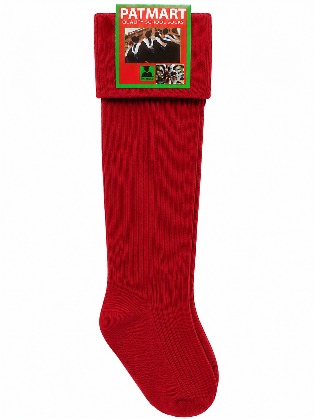Red School Socks, Plain Soft Stretch Knit - Image 1