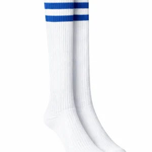 White School Socks, Blue Stripe Soft Stretch Knit